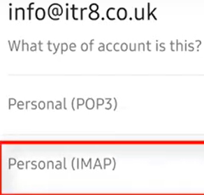 Choose the 'Personal (IMAP)' option